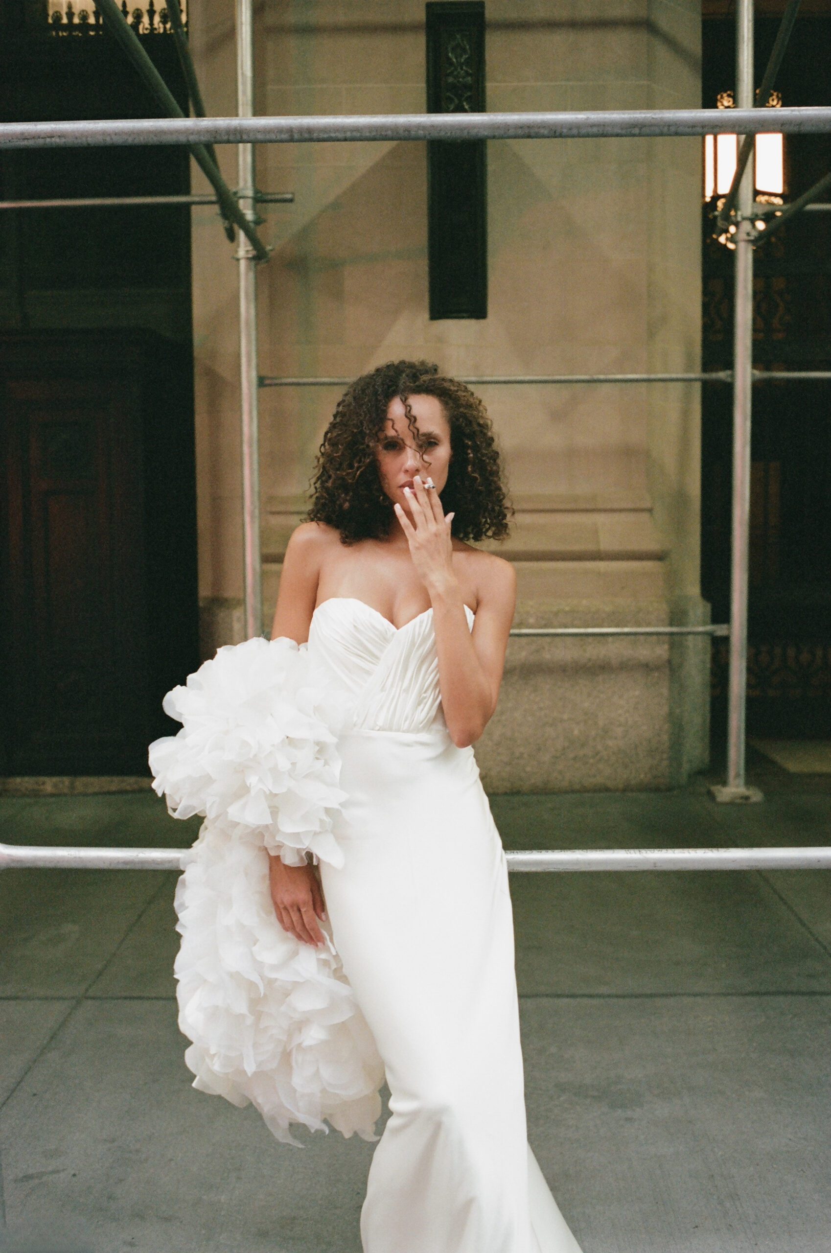 Floor-length dress with natural silk train