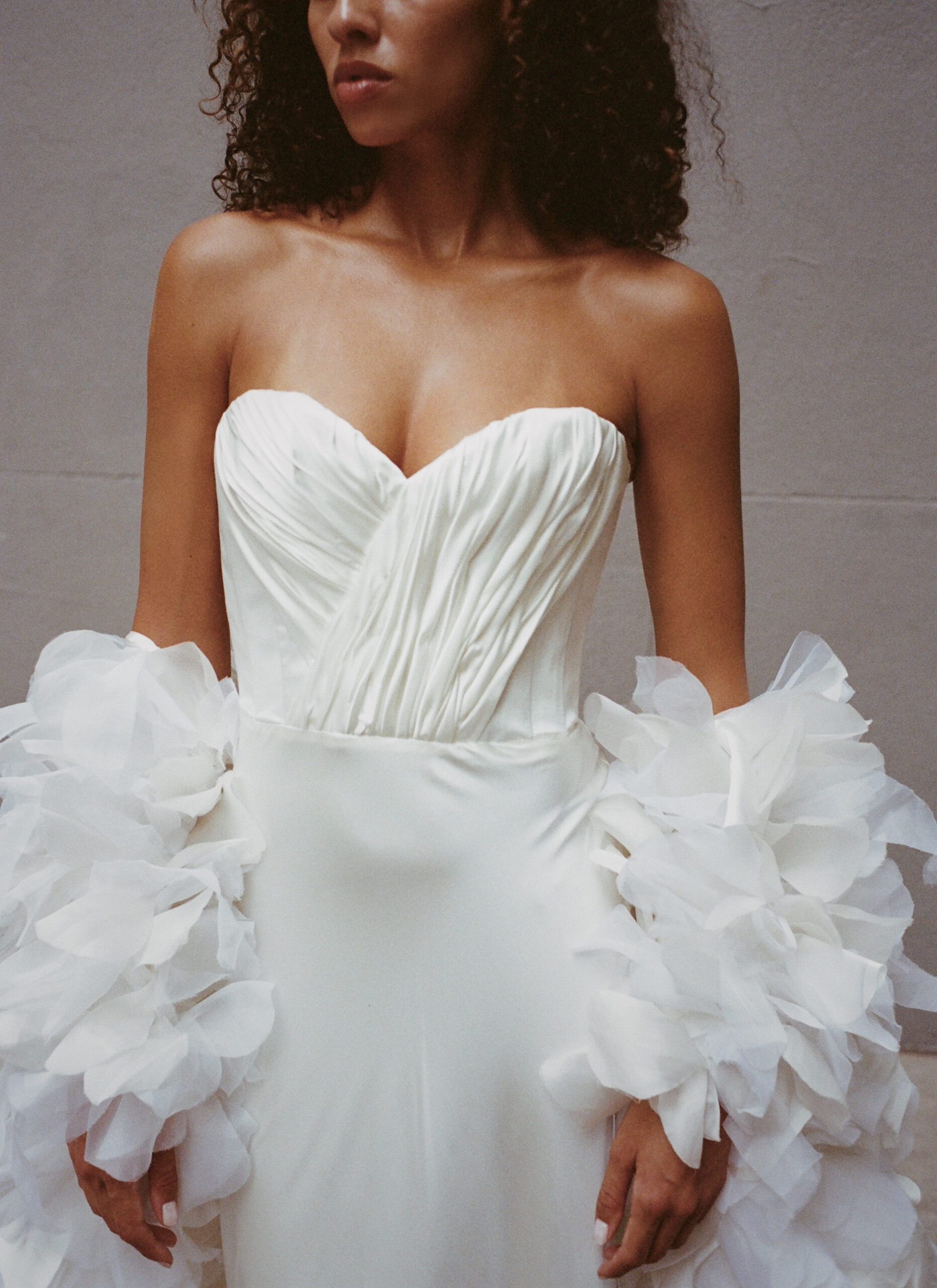 Floor-length dress with natural silk train