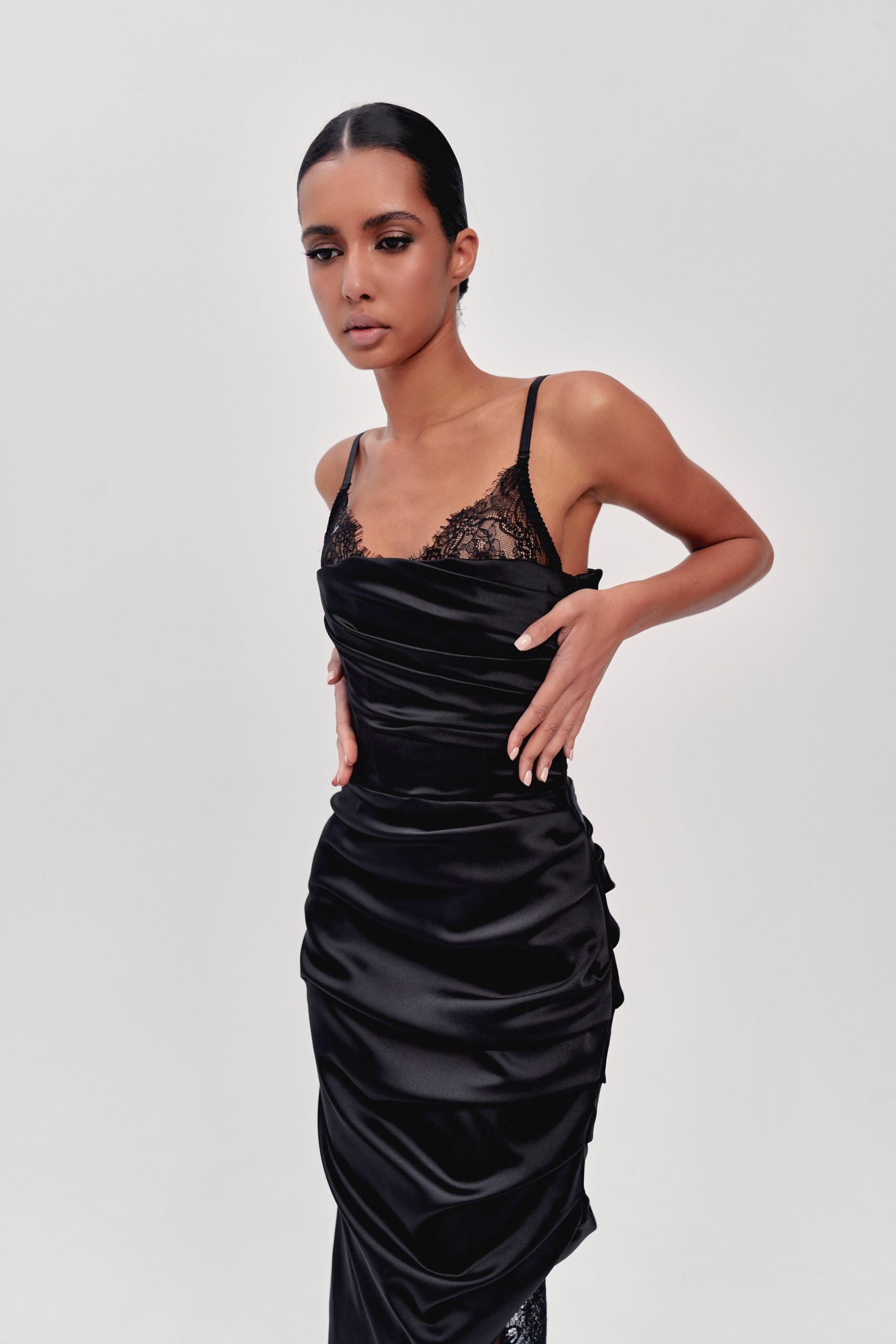 Floor-length satin dress