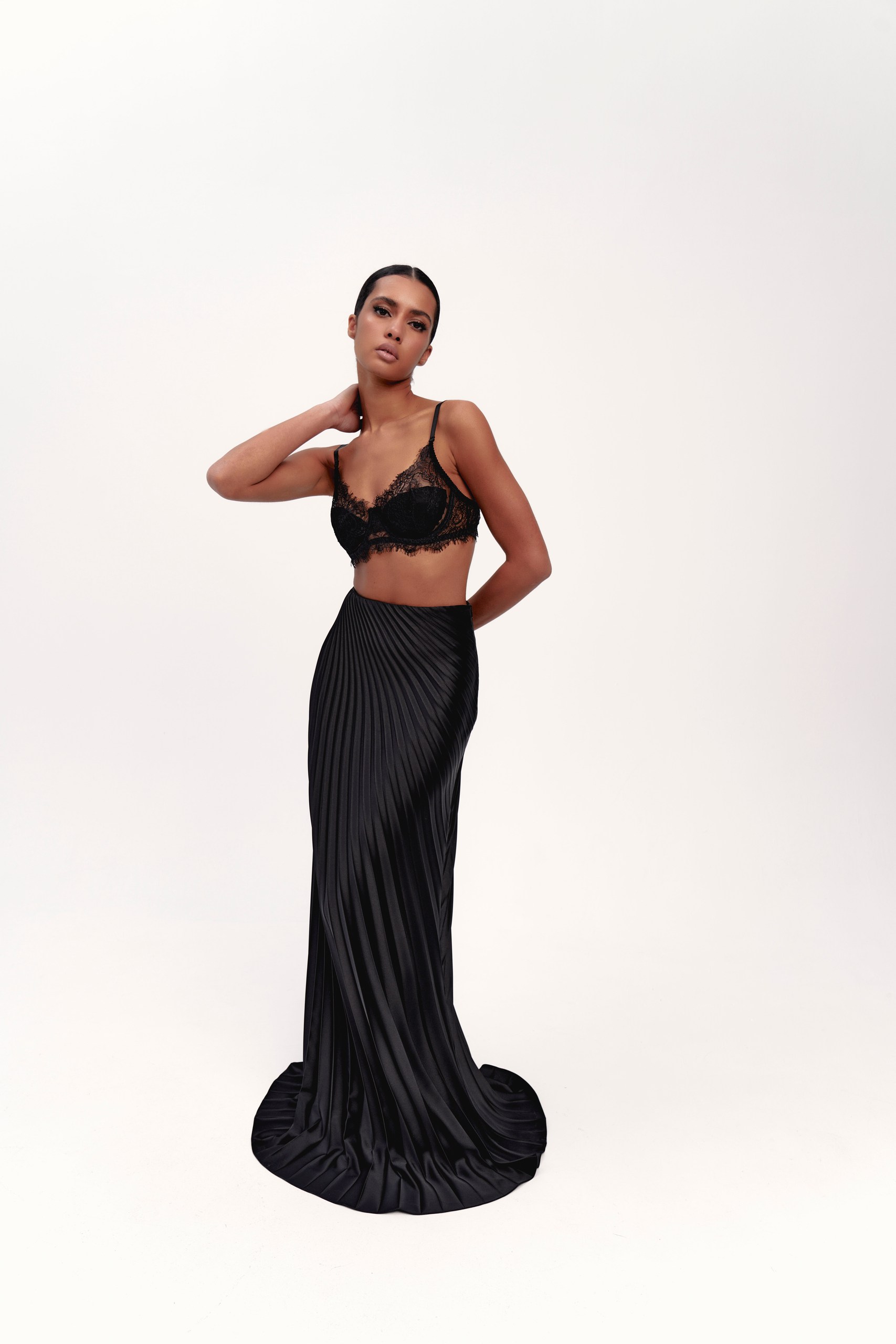 Floor-length satin skirt