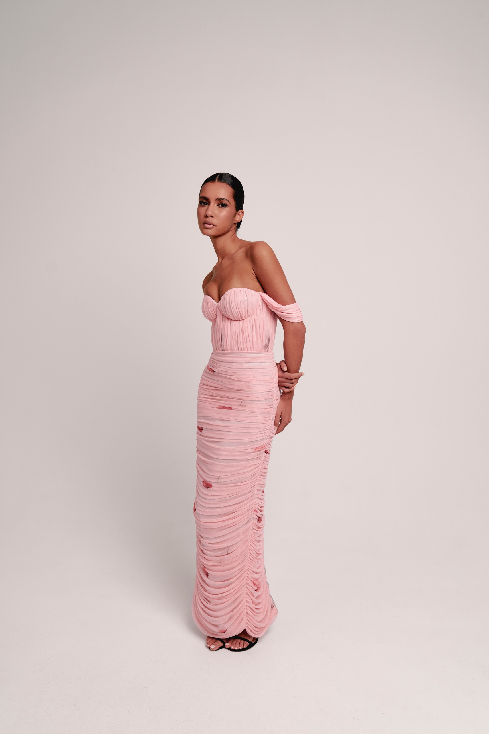 Floor-length satin dress