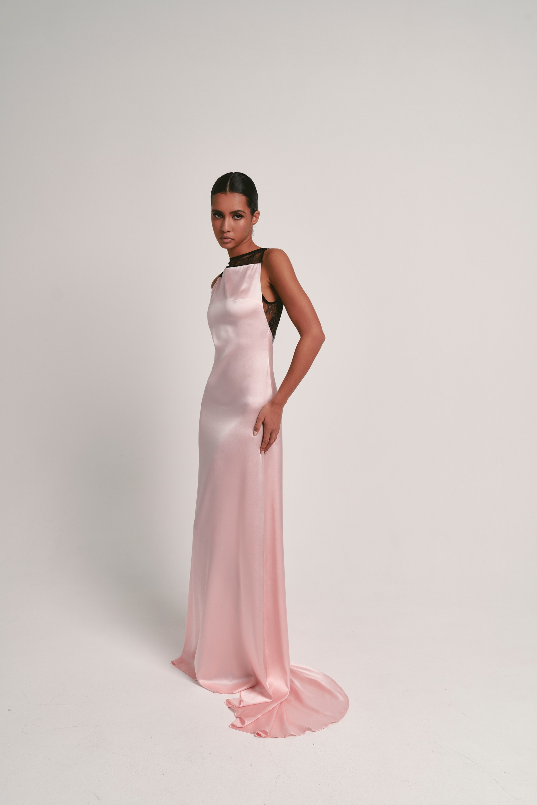 Floor-length satin dress